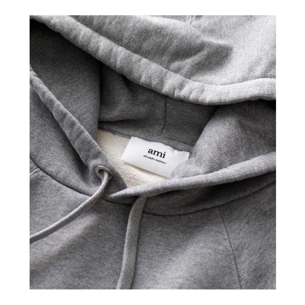 Ami Paris Small Red Ami De Coeur Hoodie - Heather Grey
